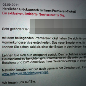 Memo Deutsche Telecom (preorder iPhone 5)