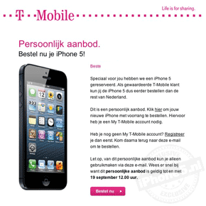 T-Mobile stuurt klanten 'persoonlijk aanbod' voor iPhone 5