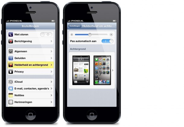 Helderheid en achtergrond op iPhone 5 (iOS 6)