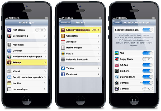 Locatievoorzieningen op iPhone 5 (iOS 6)