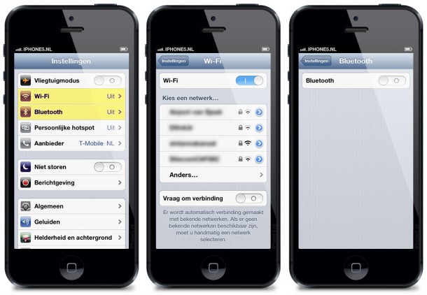 WiFi en Bluetooth op iPhone 5 (iOS 6)