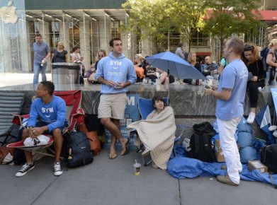 Kamperen voor de Apple Store in New York